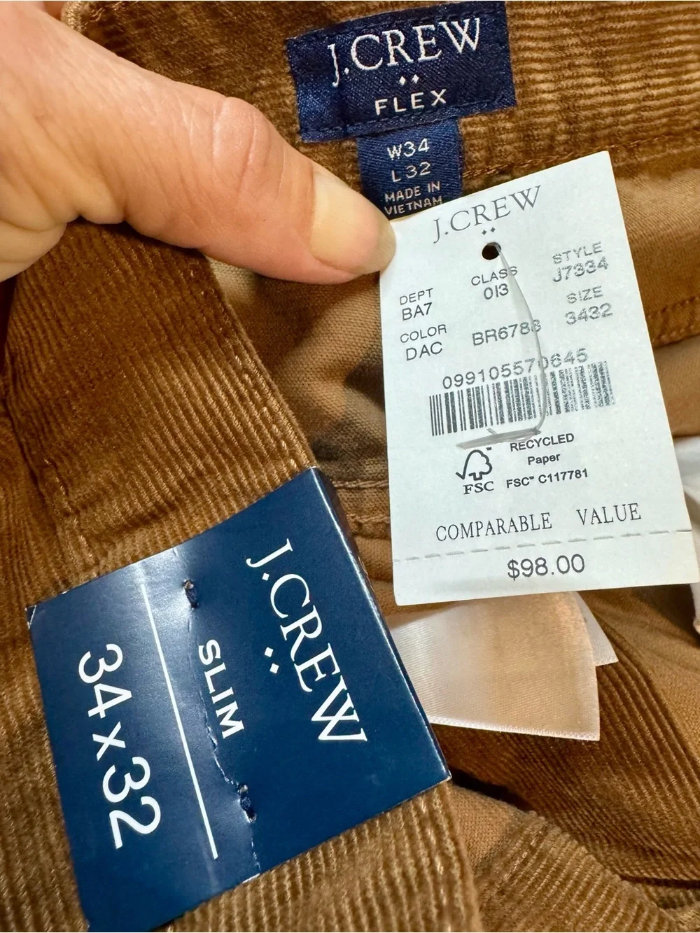 J. Crew Slim Corduroy Pants in Brown